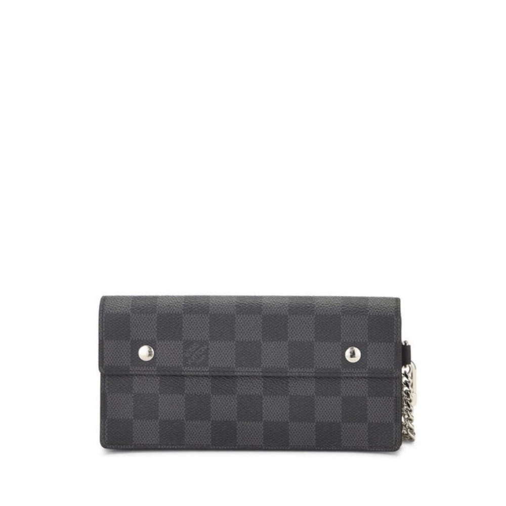 Louis Vuitton LV Damier Graphite Accordion Long Continental Black Chain Wallet